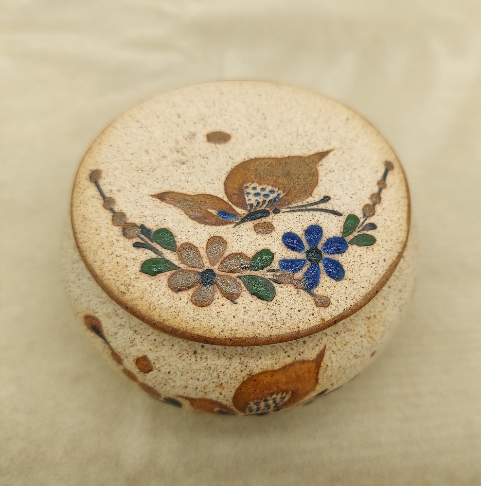 Butterfly Mexico Pottery Folk Art Handpainted Container Tonala